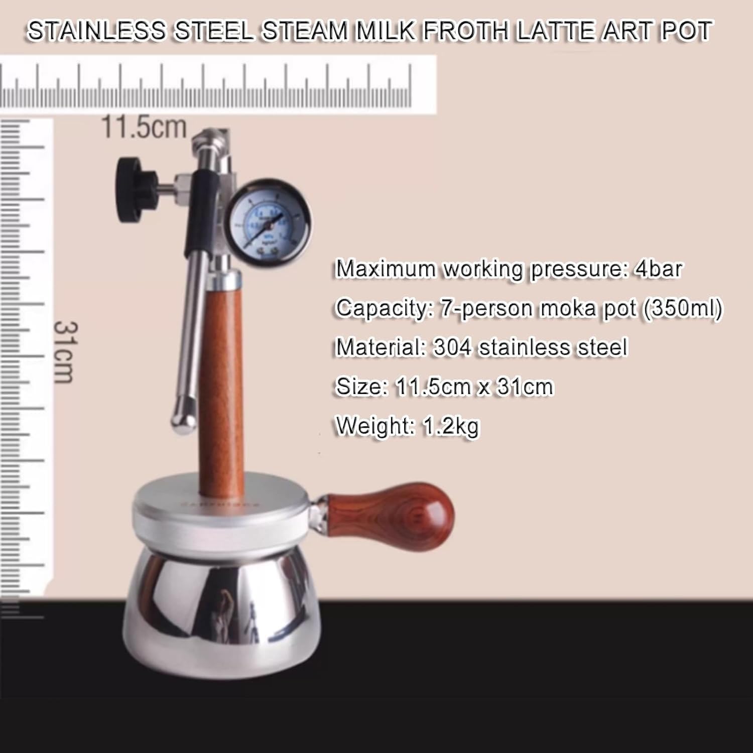 Spieniacz do mleka i parowar, czajnik ze stali nierdzewnej 350 ml z dyszą parową i manometrem do pianki mlecznej i wrzącej wody