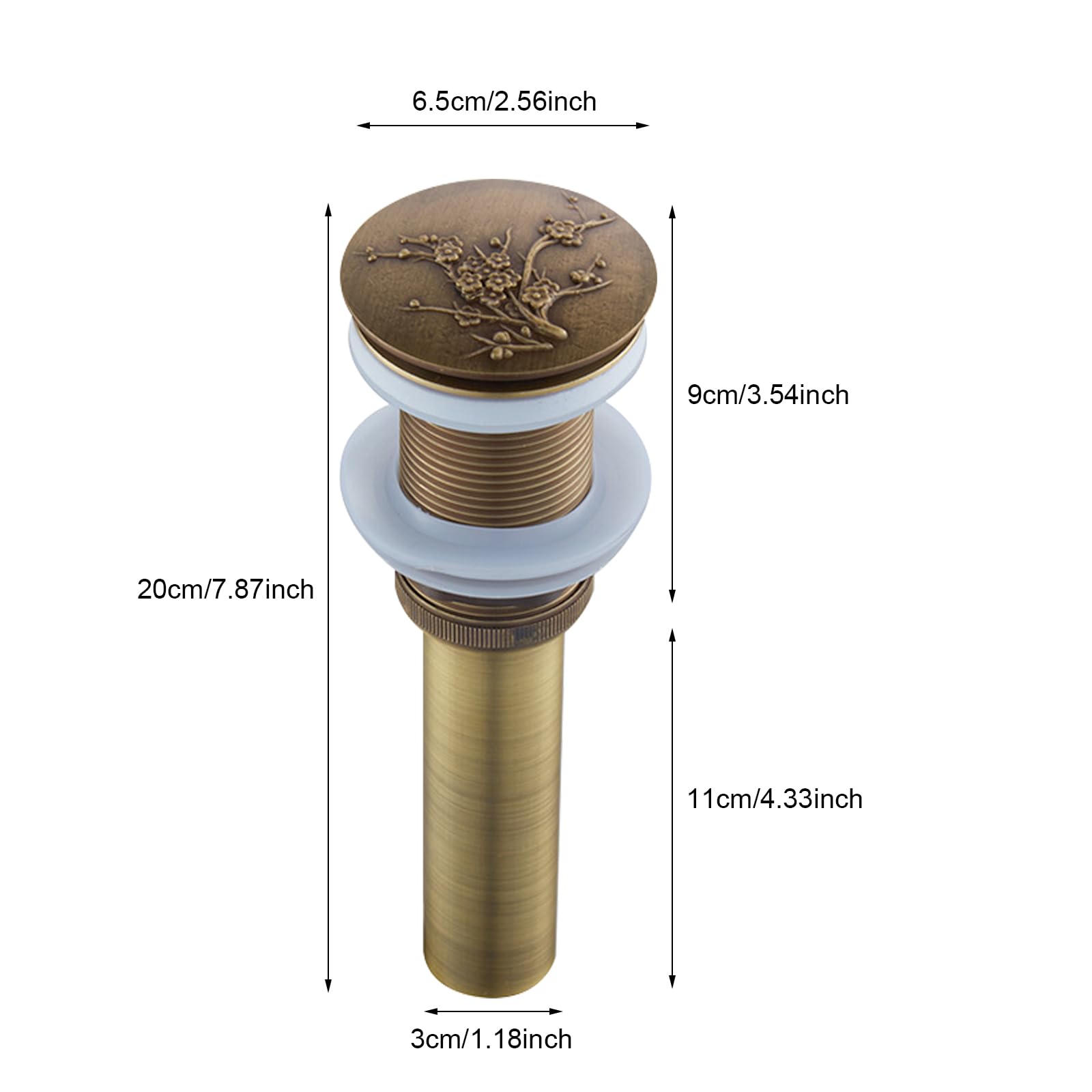 Tapón lavabo baño, tapón bidé, tapón lavabo cocina, latón, desagüe click clack, diámetro del tubo 3 cm, tapa de desagüe diámetro 6,5 cm, para bañeras de baño, cocina, lavabos, sin agujeros
