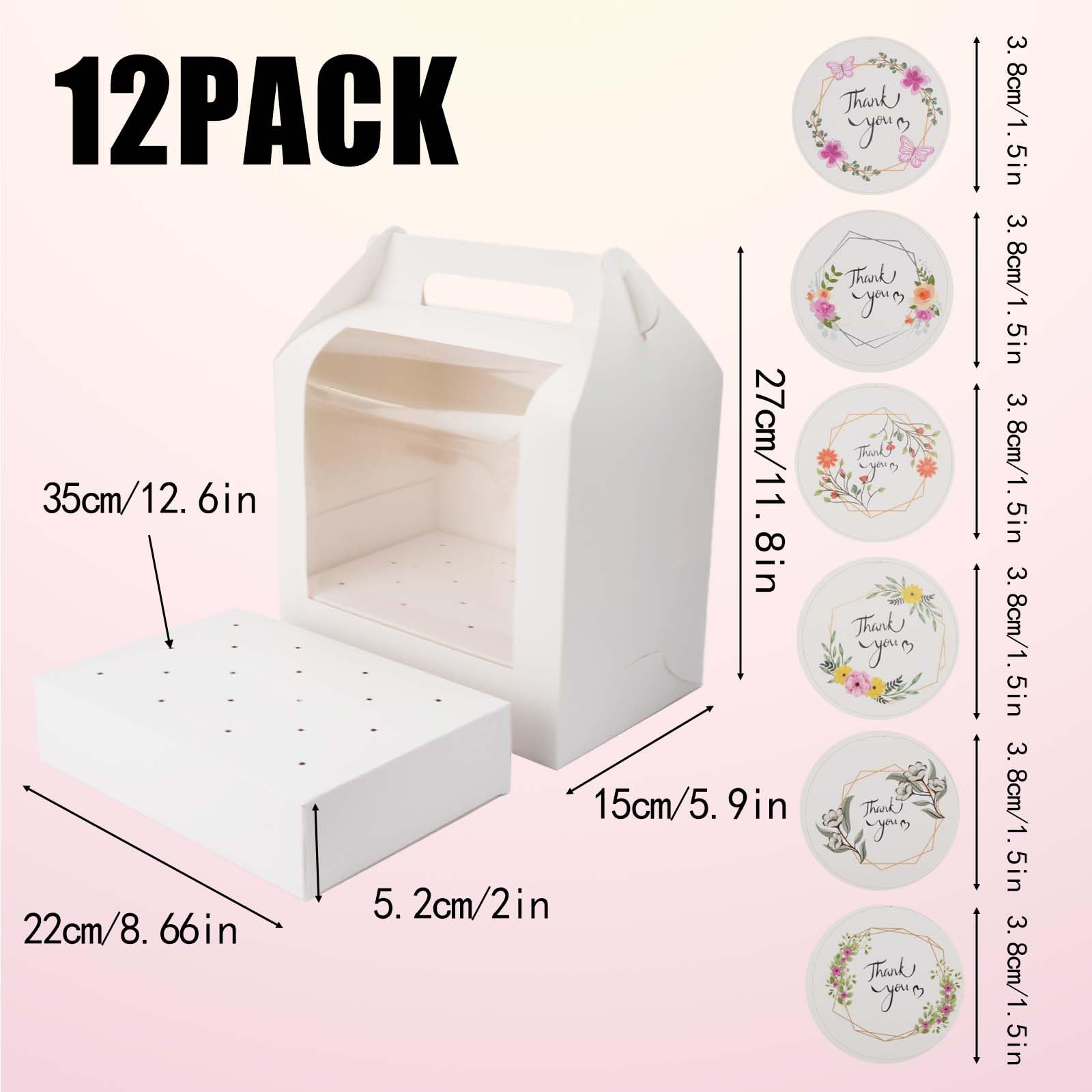 12 tragbare Cake-Pop-Halter-Boxen, 4 Aufkleber, Cake-Pop-Halter mit transparentem Fenster und 18 Löchern, Lutscher-Display-Ständer und Deckelgriff für Geburtstage, Hochzeiten, Partys