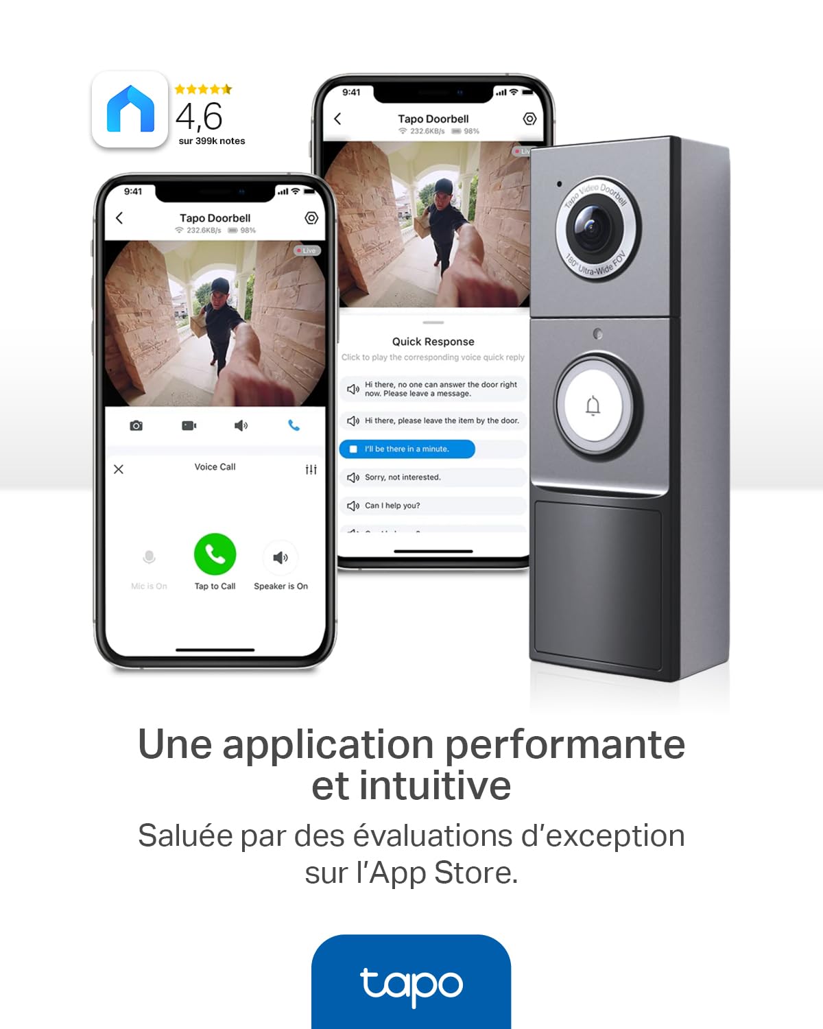 Tapo D235 Sonnette sans Fil avec Camera 2K+ 5MP, IP66 étanche, 180° Vision Ultra-Large, Vision Nocturne Couleur, Audio Bidirectionnel, Détection AI Gratuite
