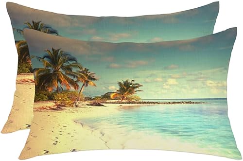 Summer Holiday in Beach - Juego de 2 fundas de almohada de 12 x 18 pulgadas, con cremallera, fundas de almohada para cama, fundas de cojín para
