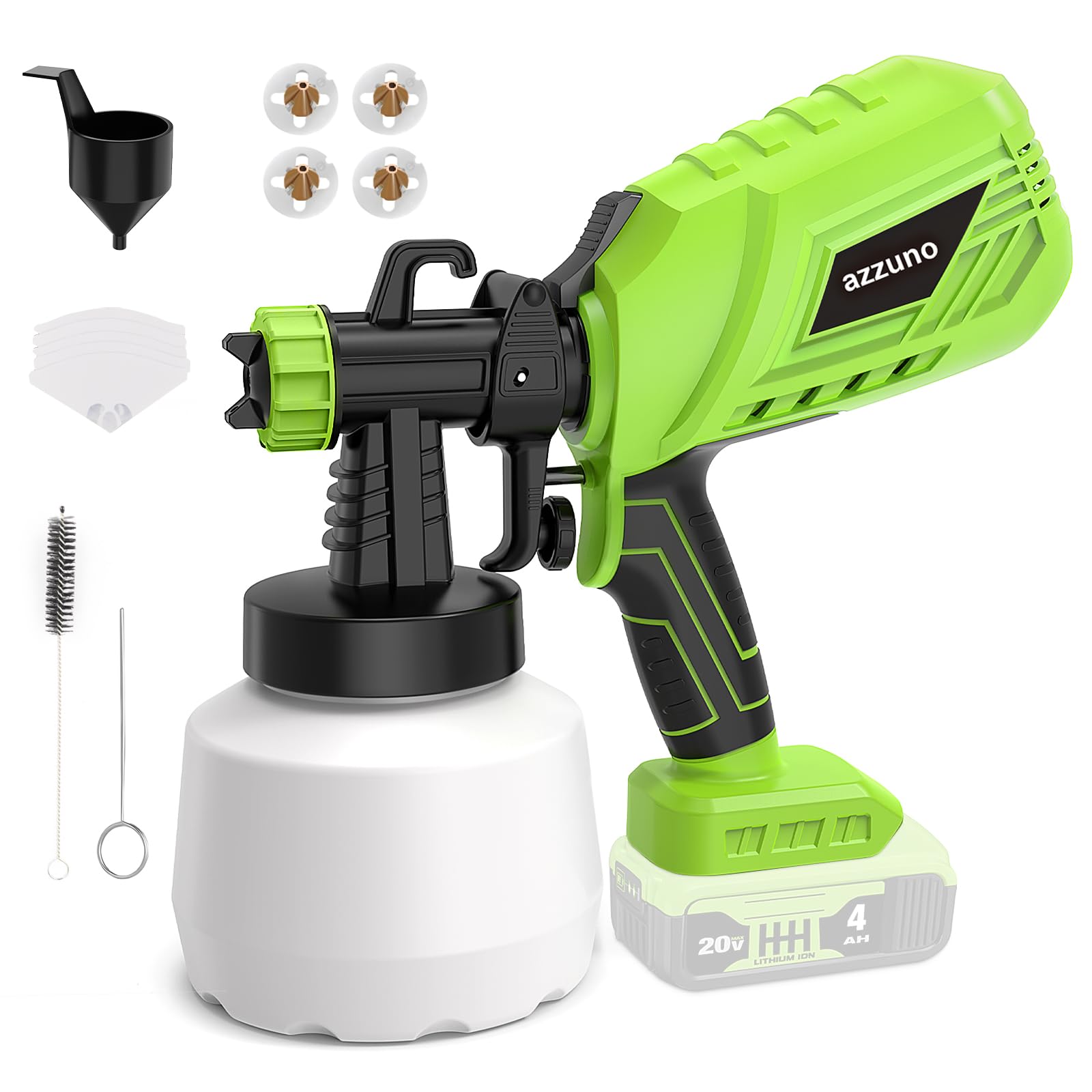 AZZUNO Cordless Paint Sprayer 32000RPM High Speed for Dewalt 20V MAX Battery, HVLP Spray Paint Gun with 4 Copper Nozzles and 3 Patterns for Furniture Home House Painting (Battery Not Included)