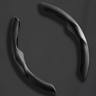 Car Steering Wheel Cover Universal 2Pcs Nappa Leather Segmented Steering Wheel Cover Wear-Resistant Comfortable Easy Install All-Season Use(Black)
