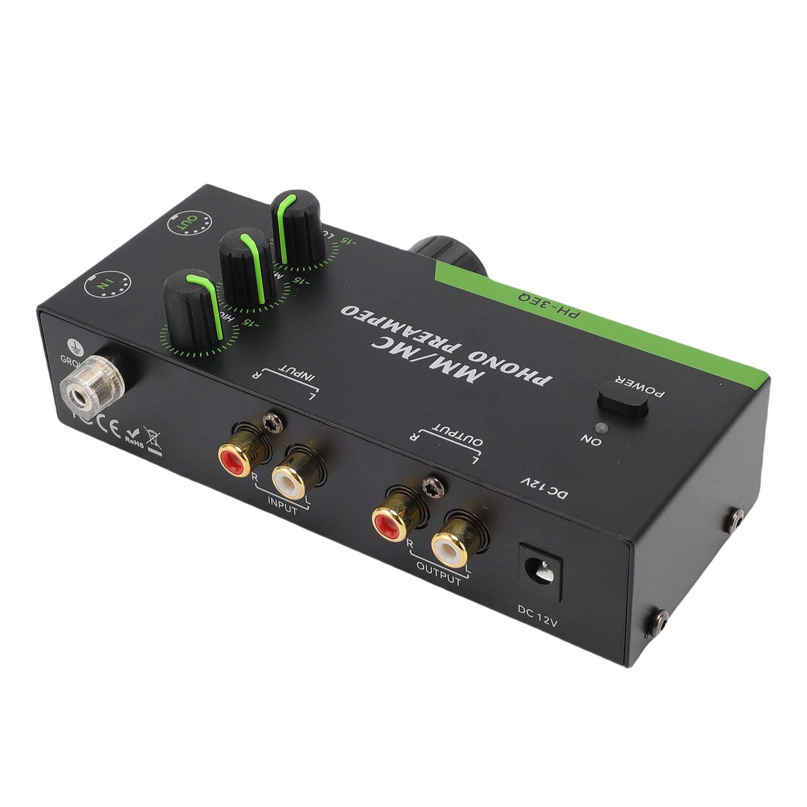 Preamplificador de Fono Mm MC, Ecualización de 3 Bandas, Diseño de bajo Ruido con Salida de Auriculares de 3,5 Mm para Mejorar el Sonido del Tocadiscos (Enchufe de la UE)