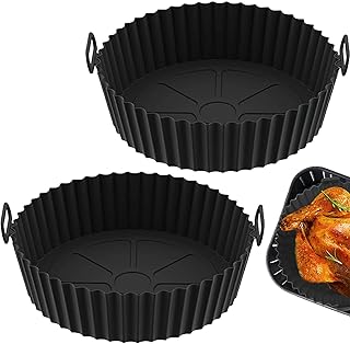 Silicone Air Fryer Liners Reusable, 7.8inch Air Fryer Silicone Liner for Ninja COSORI Tower, Air Fryer Accessories, Airfryer Liners for Ninja Air Fryer Accessories(7.8in, 2 x Black)