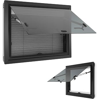 Caravan Window 450 x 600 mm Caravan Window E8 x 43R 65  Camper Motorhome Window with Fly Screen and Integrated Roller Blind Hinged Window External Push Side Window for Caravan Van Camper