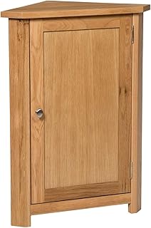 Hallowood Furniture Waverly Oak Small Corner Cabinet in Light Oak Finish – Solid Wooden 1 Door Storage Cupboard with 2 Adjustable Shelf for Bedroom – Multipurpose Cupboard for Kitchen & Living Room