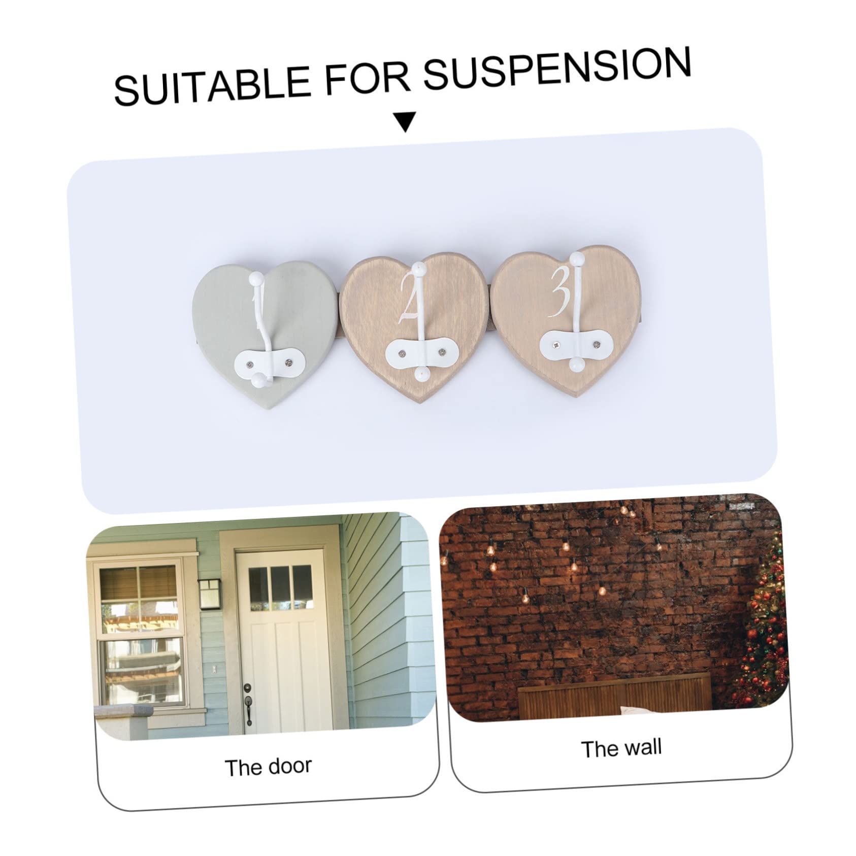 Gancio a Forma di Cuore in Legno Confezione da 4 Pezzi con Adesivo Resistente e Non Facile da staccare per la Parete della Camera da Letto del Bagno