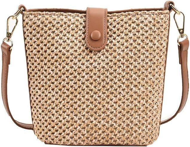 NAWOKEENYWomen Small Faux Straw Bag, Mini Woven Bucket Bag Summer Beach  Straw Bag Hand-Woven Fashion Crossbody Bag Shoulder Bag Handbag Top Handle  Bag - Main Image