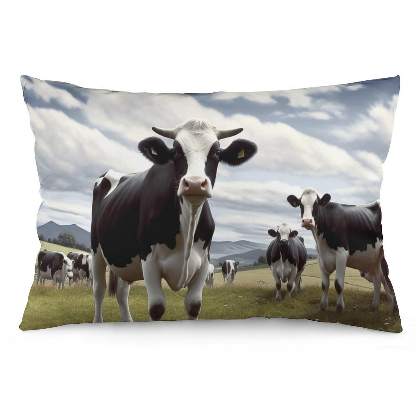 Velvet Pillowcases Standard Size 12 "x20, Ultra Soft Breathable Pillow Cases for Bed, Luxury Cozy Fuzzy Pillow Shams, Lumbar Pillow Cover, Farm Cow Pictures Cushion Case Home Decor