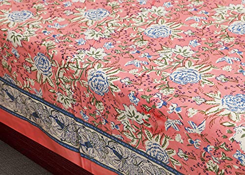 Image of 300 TC 100% Cotton Bedsheet for Double Bed King Size with 2 Pillow Covers | Breathable & Super Soft Rajasthani Sanganeri Jaipuri Printed Bed Sheet - 90 * 108 Inches (Pink)