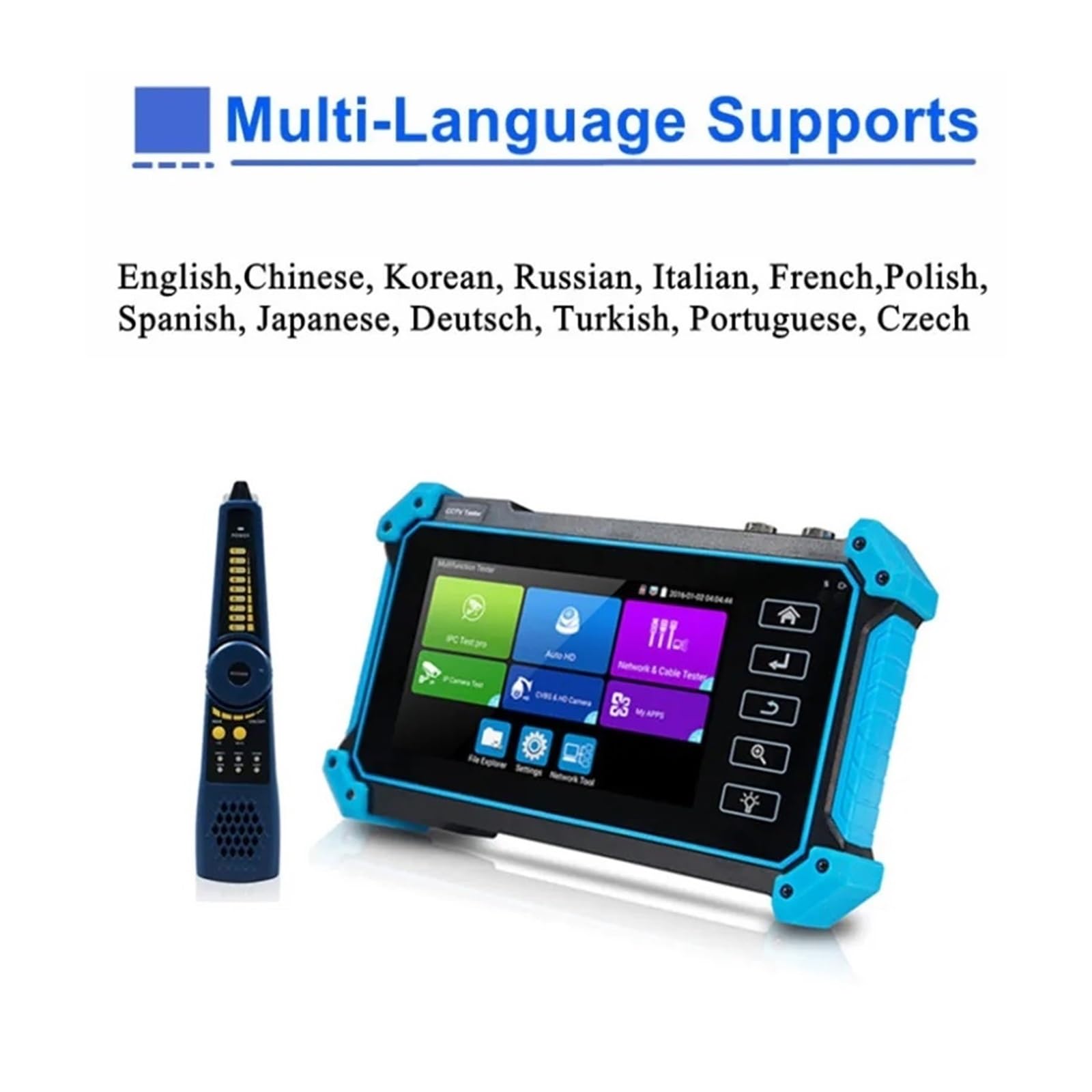 Tester CCTV, IPC5200C Tester monitora CCTV 4K | Z Tester kamery IP Analogowy tester monitoringu wideo CCTV IP PoE RJ45 Test kabla TDR do testowania kamer CCTV i IP.