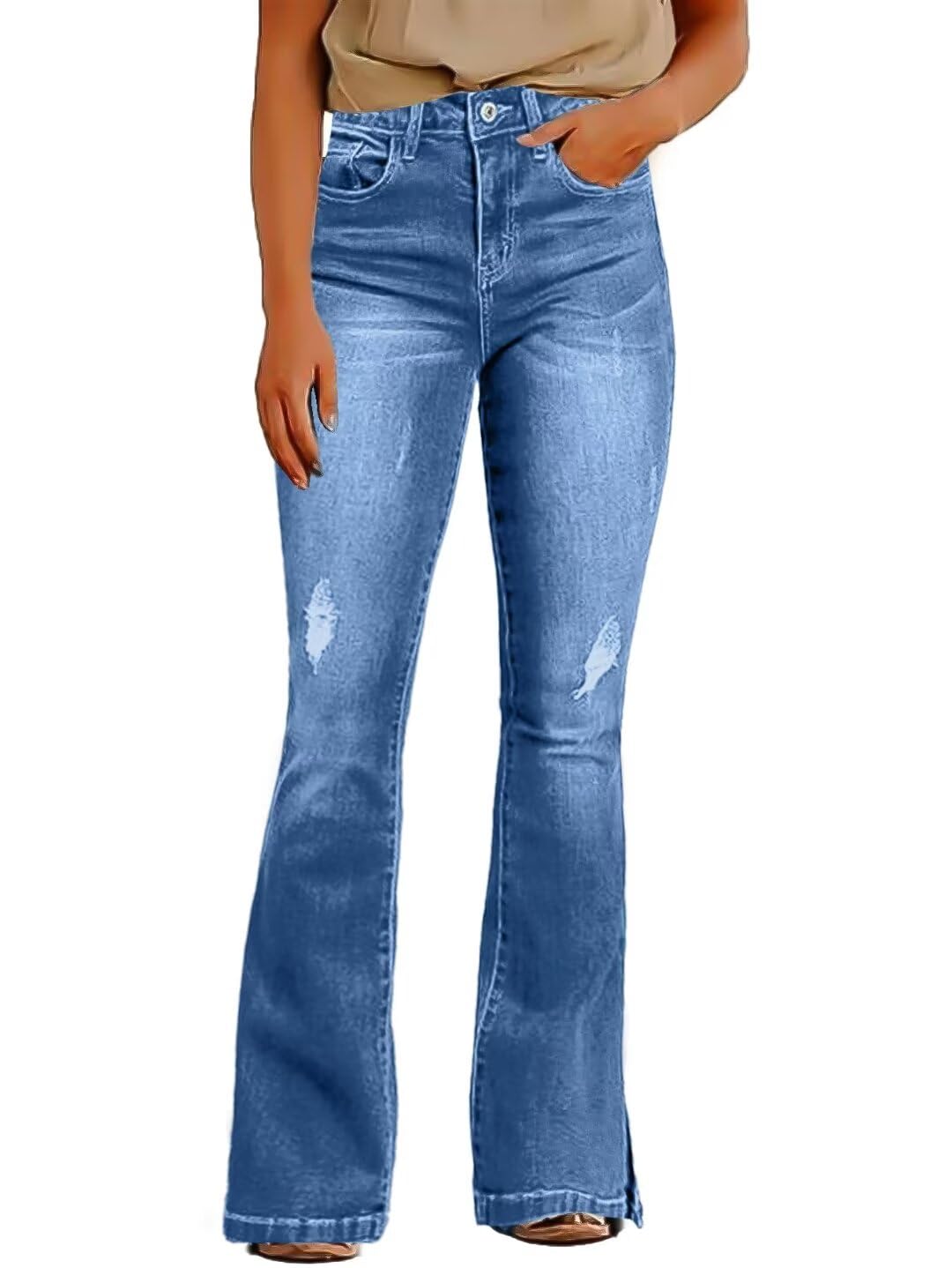 Flamingals Bootcut Jeans for Women High Waisted Bell Bottom Wide Leg Tummy Control Ripped Flare Jeans