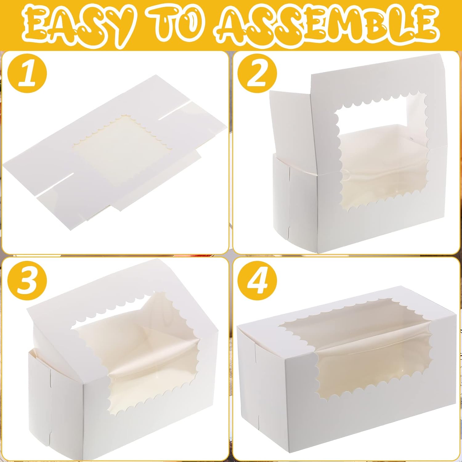 Ireer 60 pcs 8x4x4 Inch Bakery Boxes with Window Cookies Boxes Pumpkin Roll Container Donut Box Pastry Cake Packaging Safe for Cookies Loaf Muffins Breads Dessert Candies Treat (White)