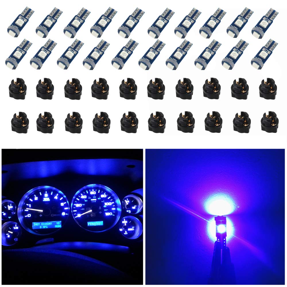 WLJH 74 Led Bulb Dash Lights Mini T5 2721 27 37 286 Wedge PC74 Twist Socket Automotive Instrument Panel Gauge Light Kits Cluster Shift Indicator Interior Bulbs 12V Blue Pack of 20