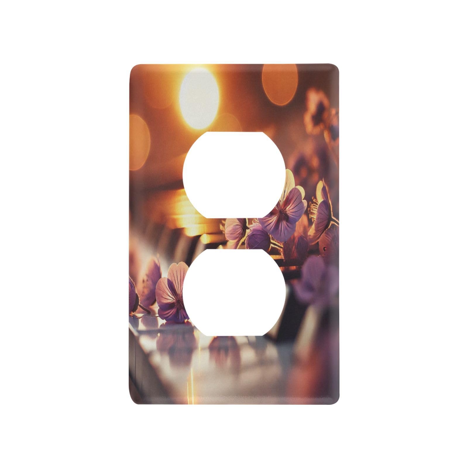 Piano Flowers Sunset Light Switch Cover Decorative Receptacle Outlet Wall Plate Guard Plastic Outlet Covers for Home Decor Room Bedroom Bathroom (Duplex Outlets Cover)