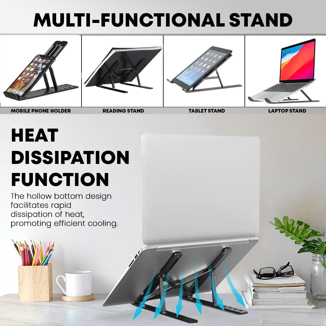K-MART Supporto per computer portatile da scrivania, regolabile in alluminio, per scrivania e letto, supporto portatile ventilato ad aria, compatibile con MacBook, Dell, HP e 10-15,6 pollici