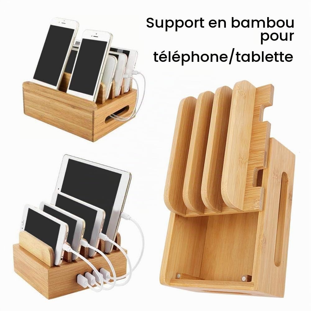 Hztyyier Station de Charge en Bambou, Support Organisateur pour Appareils Numériques et Articles de Bureau for Espace de Travail