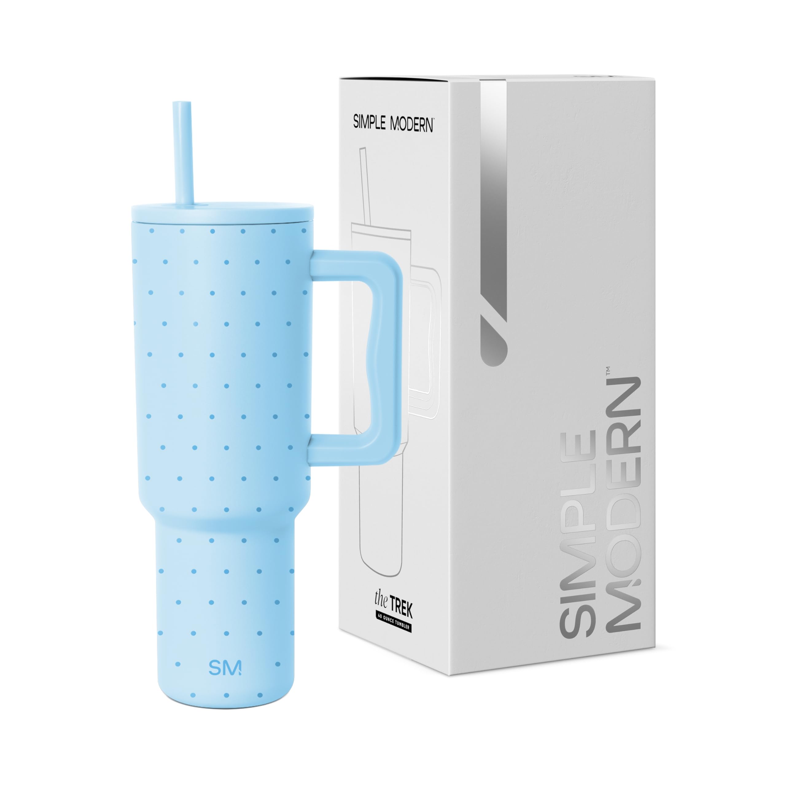 Simple Modern 40 oz Trek Tumbler with Handle and Straw Lid | Cup Holder Friendly Insulated Stainless Steel Travel Mug | Aqua Dots