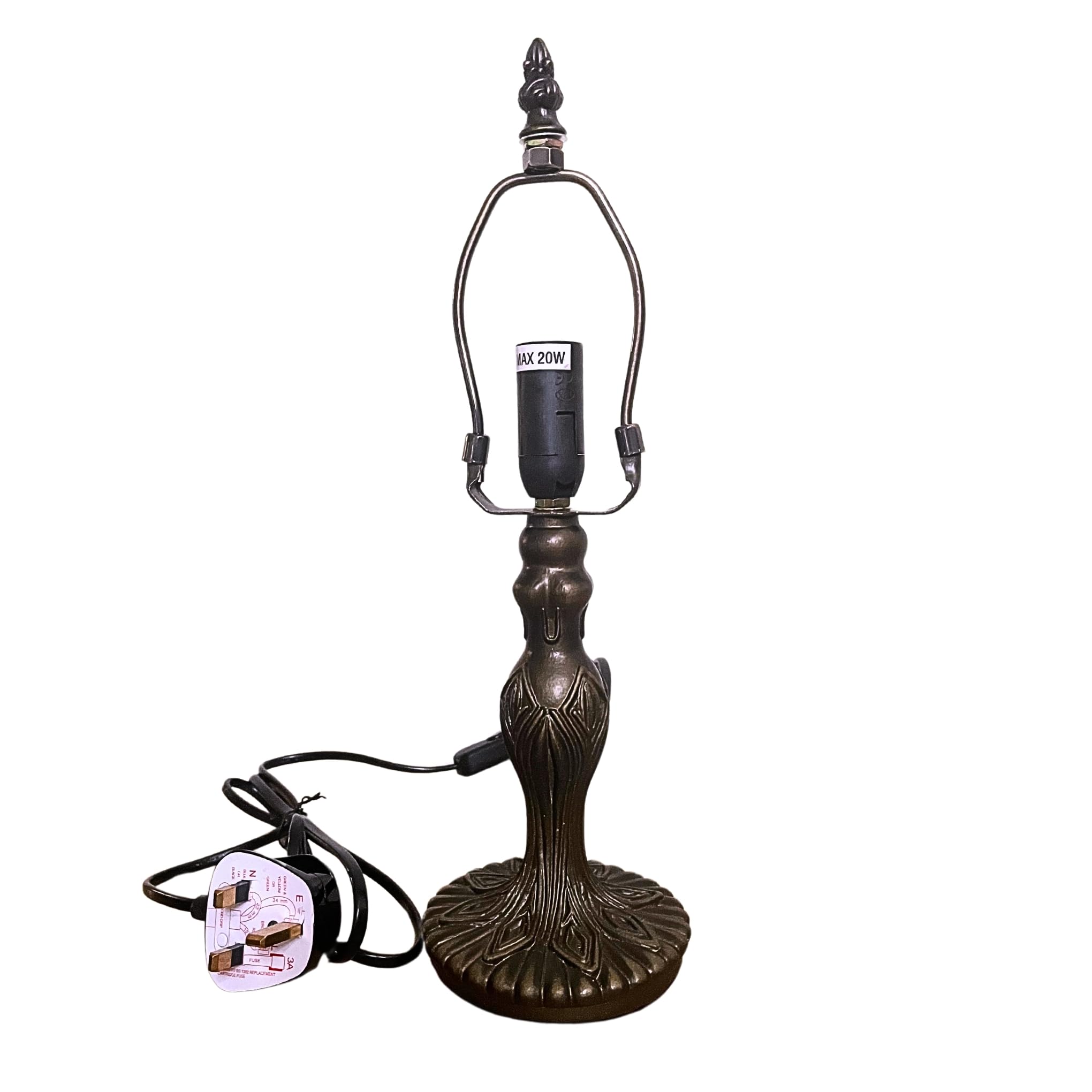 Loxton Lighting Vintage Style Table Lamp Base, 20W, 1.5m Cable, Bronze Antique Finish, Decorative Polyresin, Compatible with 20cm Diameter Tiffany Shade (L311)