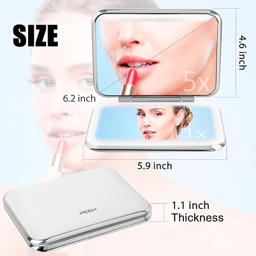 Miniatura 4 de Espejo de maquillaje de viaje con luces, espejo de escritorio con luz, espejo de aumento 5X con soporte, luces de apagado automático, espejo LED