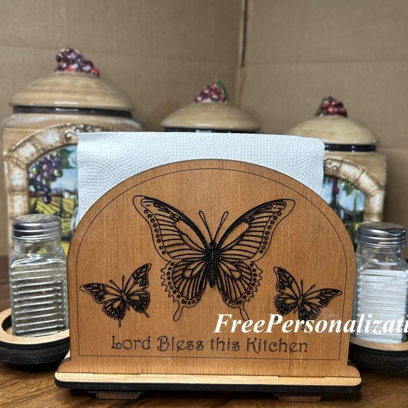 Miniatura 2 de Butterfly Napkin Holder with Salt & Pepper Shakers A Touch of Nature and Grace for Your Table Setting Made from Wood