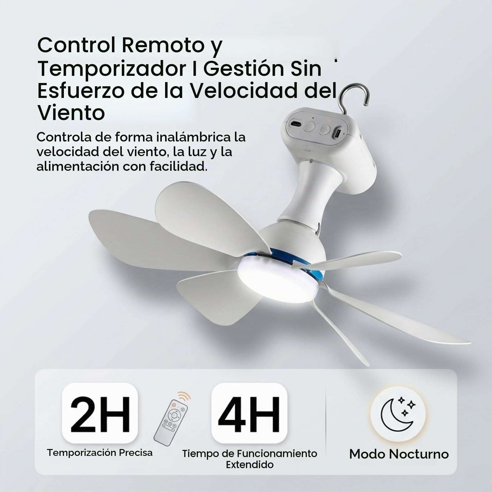 Ventilador de techo solar con control remoto, ventilador de techo portátil con batería de 6000 mAh, panel de 6 W para uso en interiores y exteriores en dormitorio, patio, camping, blanco