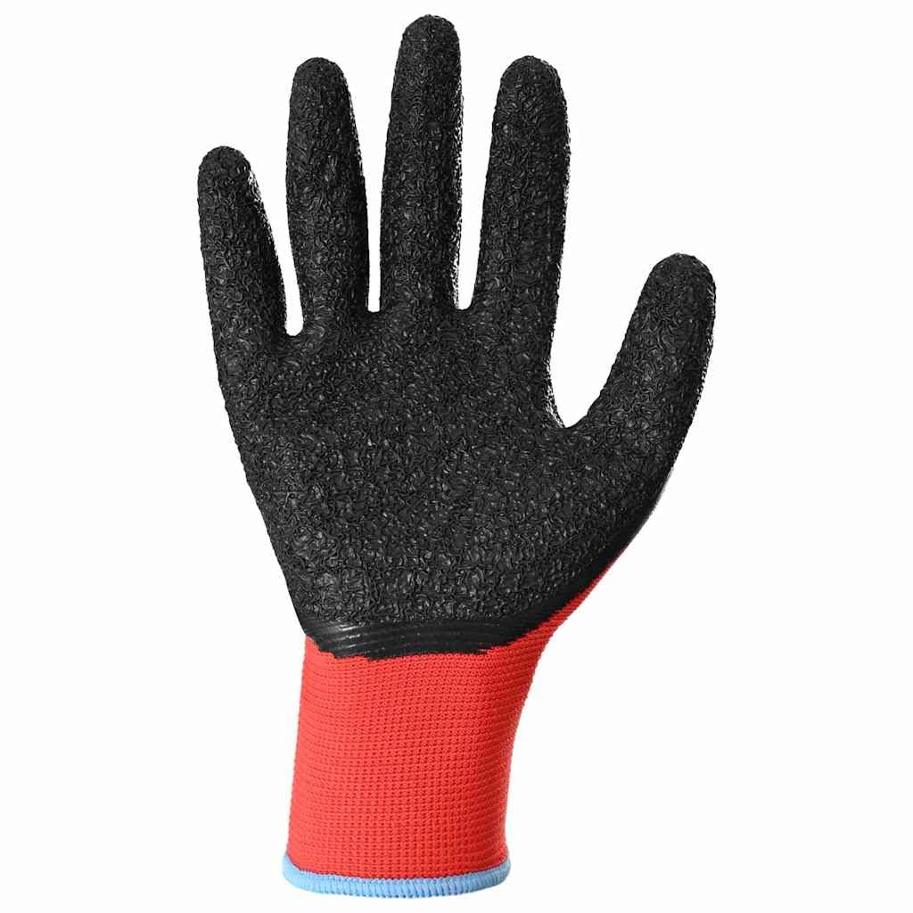 Guantes de trabajo, 24 unidades, color rojo y negro, talla 9, con revestimiento de látex, antideslizantes, transpirables, flexibles, para jardín, construcción, taller, montaje, artesanía
