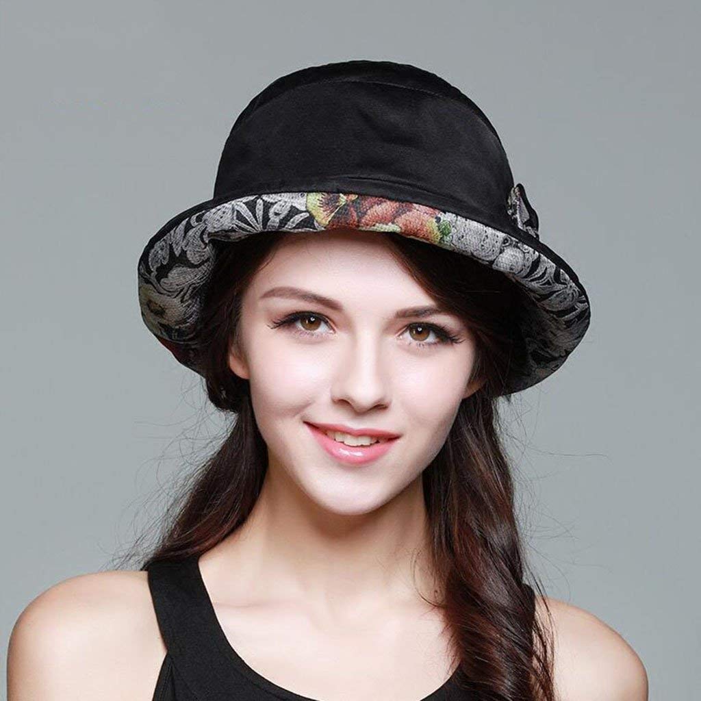 MU Viaje al Aire Libre Sombreros para el Sol Primavera y Verano Ms Sombrero Visera de Seda Sombrero de Playa para la Moda Sombrero para el Sol al Aire Libre,Negro