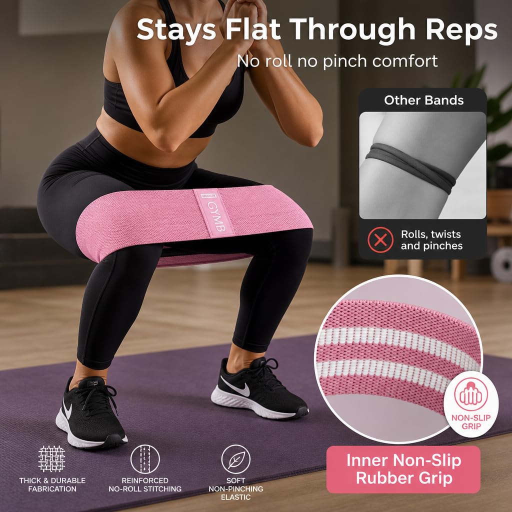 Gymb - Bandas de resistencia prémium para entrenar, bandas de ejercicio para entrenar glúteos, muslos y piernas, bandas de tela antideslizante para gimnasio y fitness en casa, yoga, fuerza y pilates
