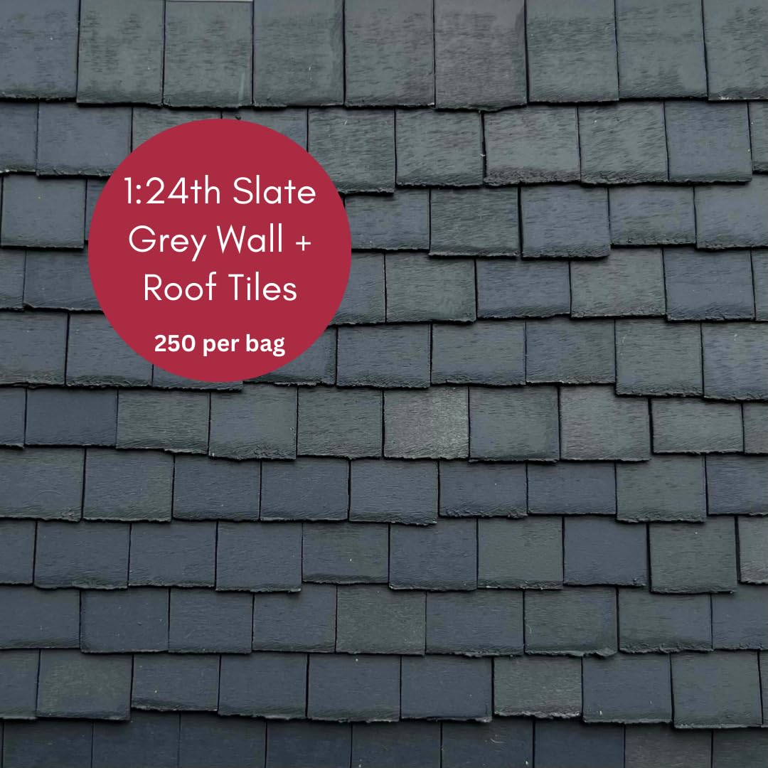 Tiny Tiles 250 Pieces 1:24th Scale Dolls House Miniature Styrene Roof Tiles in Slate Grey, 10mm wide x 18mm long x 0.75mm thick - Image 2