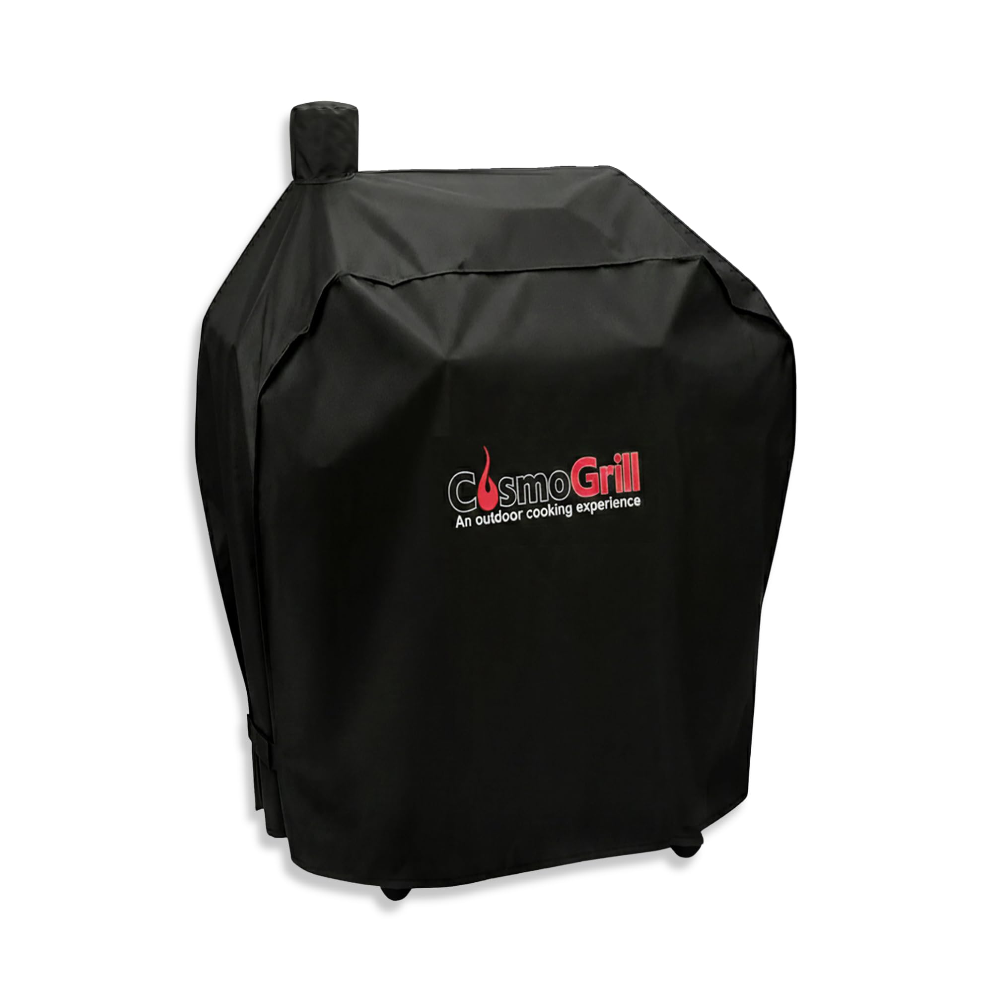 CosmoGrill Cinder Smoker BBQ Cover with Chimney Coverage, Waterproof Heavy-Duty 600D Oxford Fabric with PU Coating, Adjustable Straps, UV & Tear Resistant Outdoor Barbecue Cover, Black.
