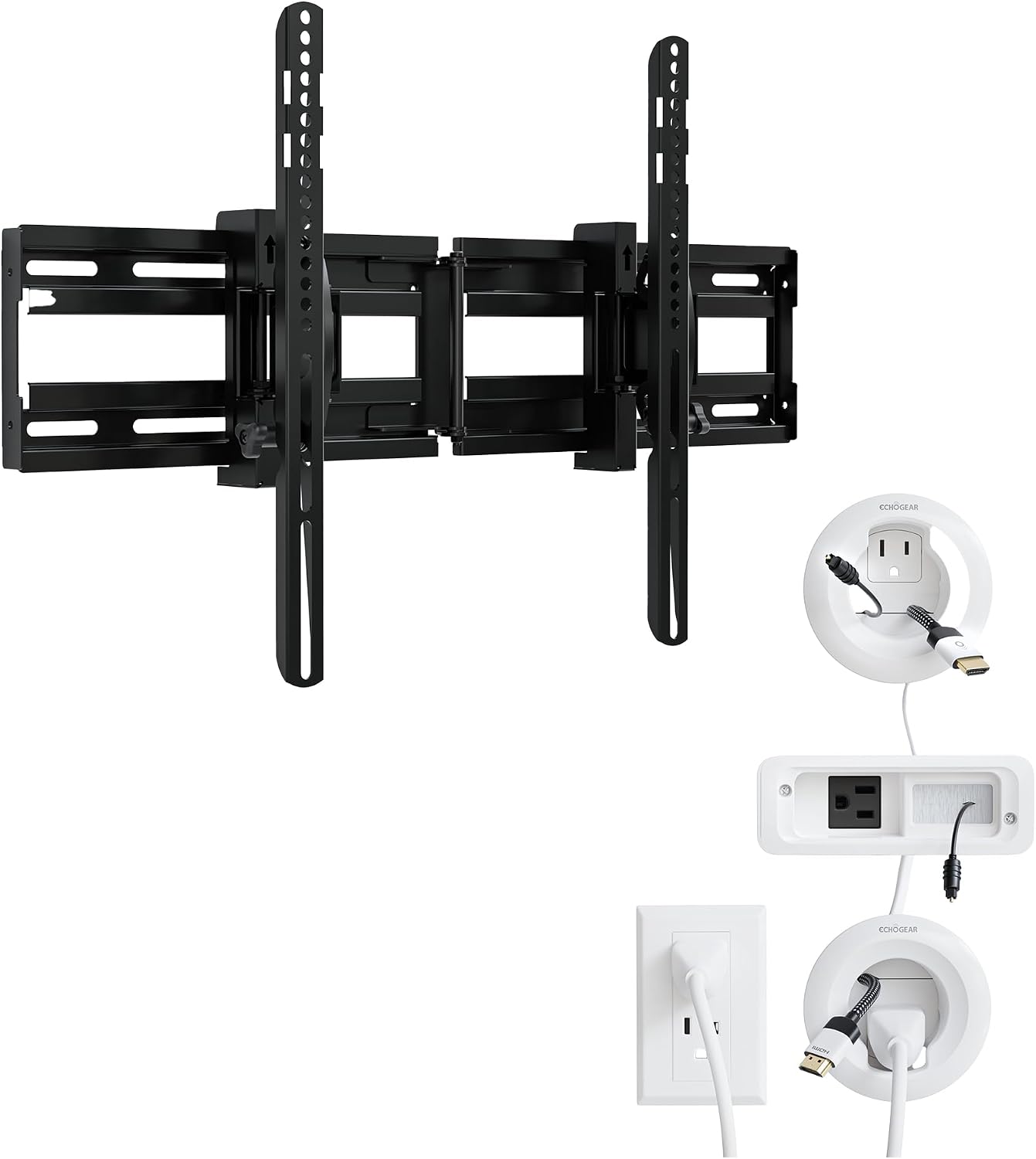 ECHOGEAR Tilting TV Wall Mount for 42”–90” TVs up to 110lbs and in-Wall Soundbar Power Kit – Hide Power & AV Cables for a Clean Setup