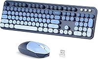 Vista 23 de Combo de teclado y mouse inalámbricos, 104 teclas redondas de tamaño completo de 2.4 GHz, teclados coloridos, receptor USB Plug and Play