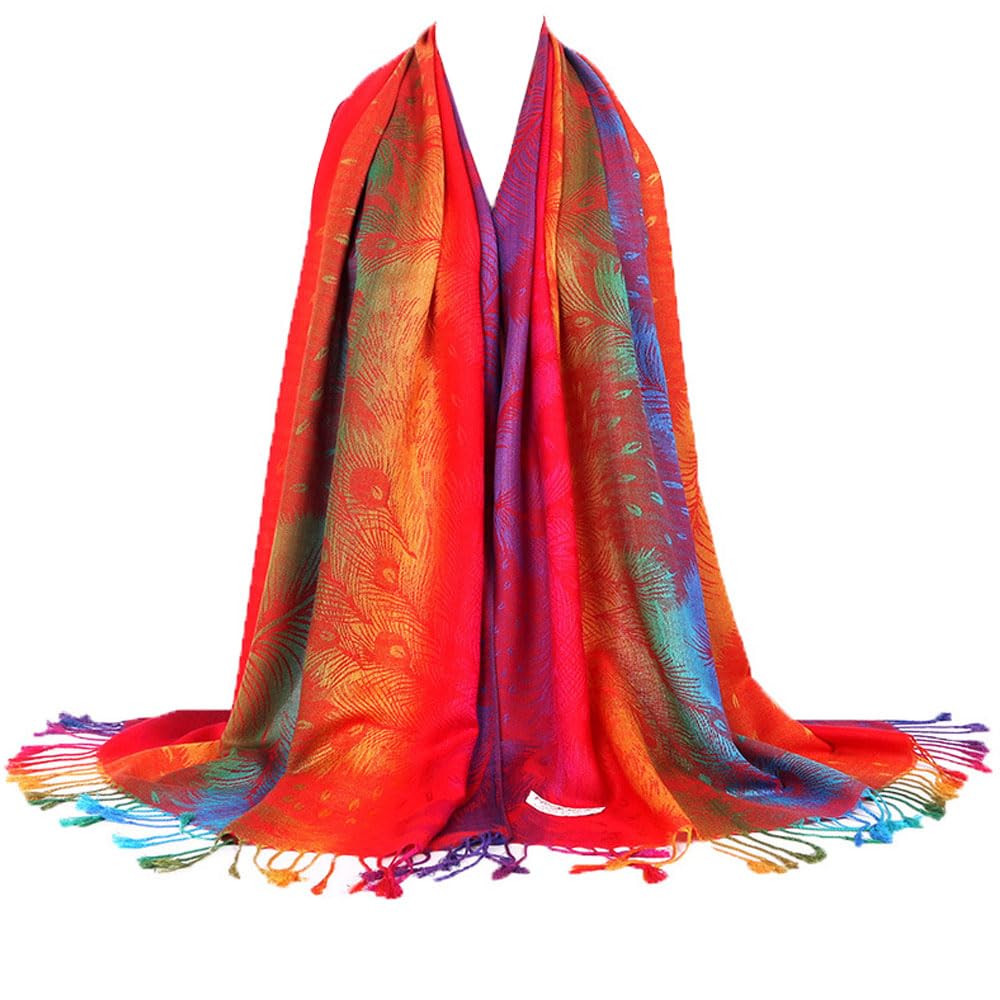BABAHU Colorful flowers Jacquard cotton pashmina Women Wrap Shawl tassels Scarves