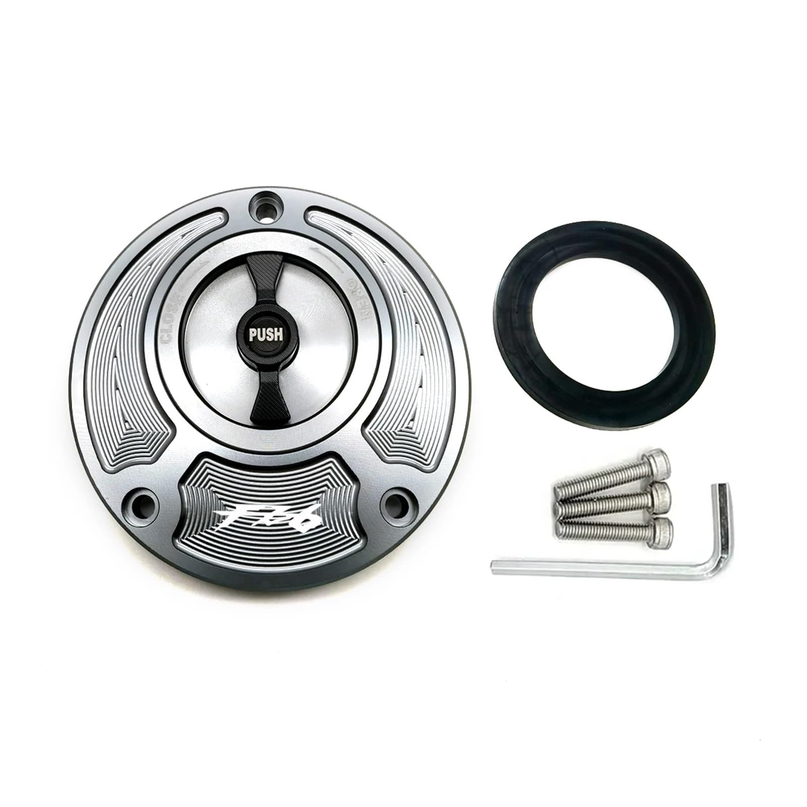 Copertura tappo serbatoio carburante CNC in alluminio, accessori per moto senza chiave, adatti a tutti gli anni, per Yamaha FZ6 FZ6R FZ1 R1 R6 R6S(Gray Black FZ6)