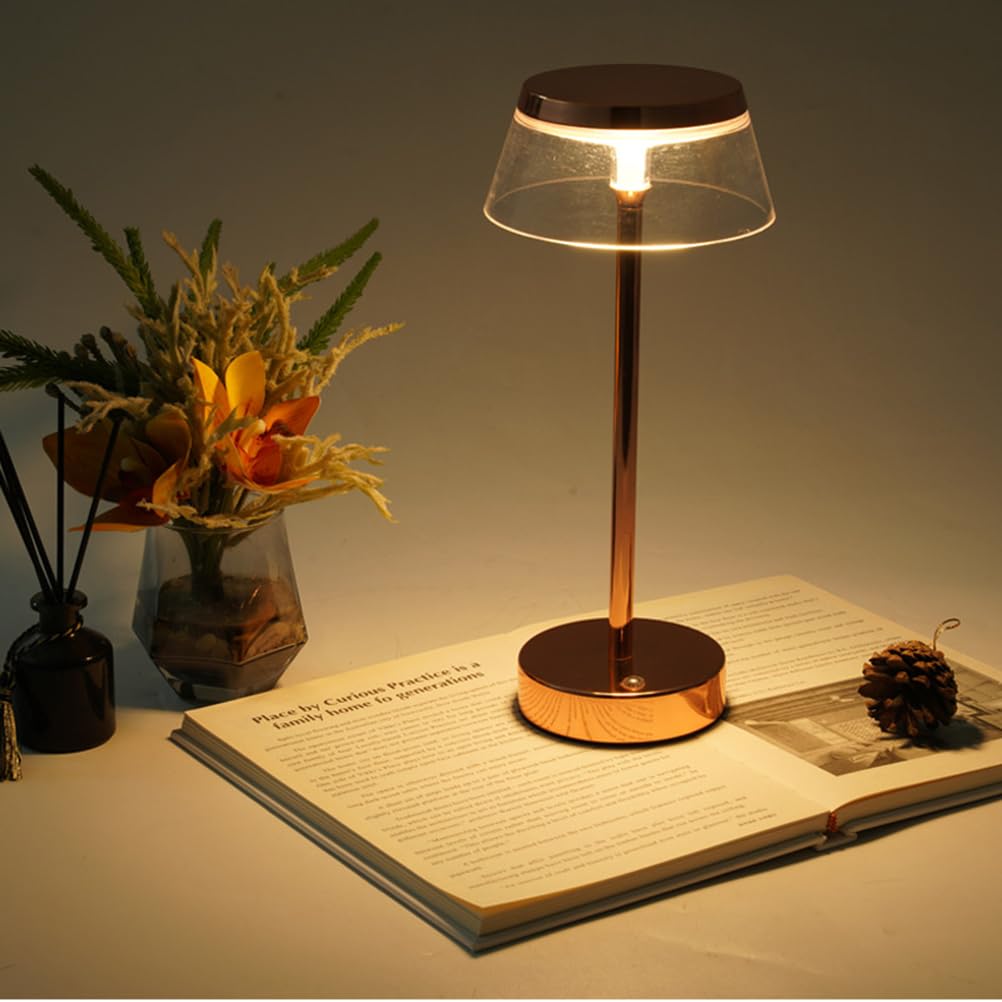 AoLa Lampada da tavolo LED ricaricabile tramite USB Lampada da tavolo senza fili dimmerabile con controllo touch lampada da comodino senza cavi alimentata a batteria per interni ed esterni, oro rosa