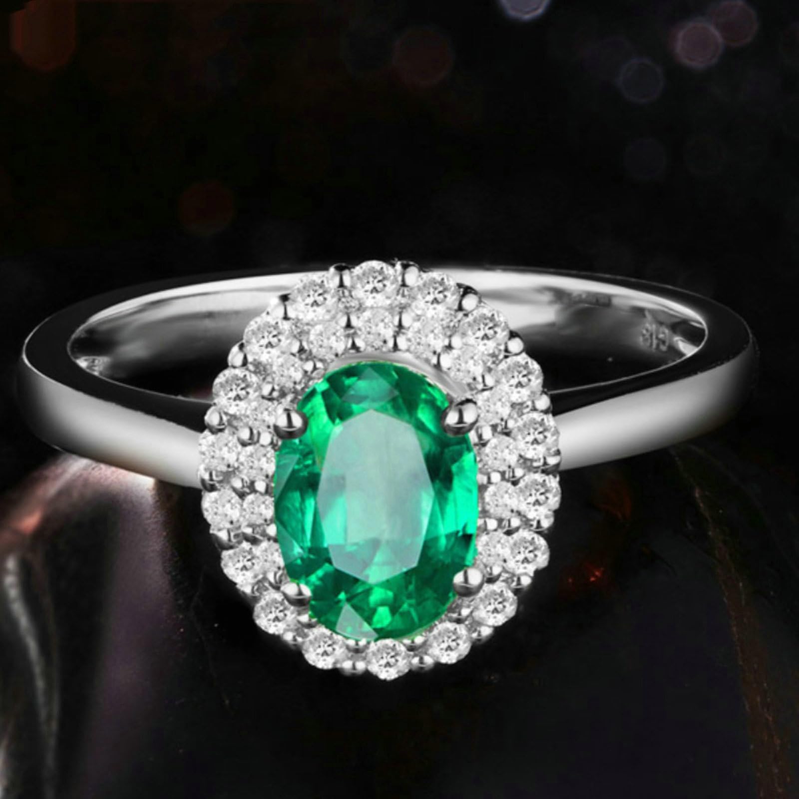 Anillo de compromiso de platino para mujer, anillos de boda de aniversario para ella con esmeralda ovalada de 1 ct y moissanita de 0,25 quilates, tamaño H 1/2-V 1/2