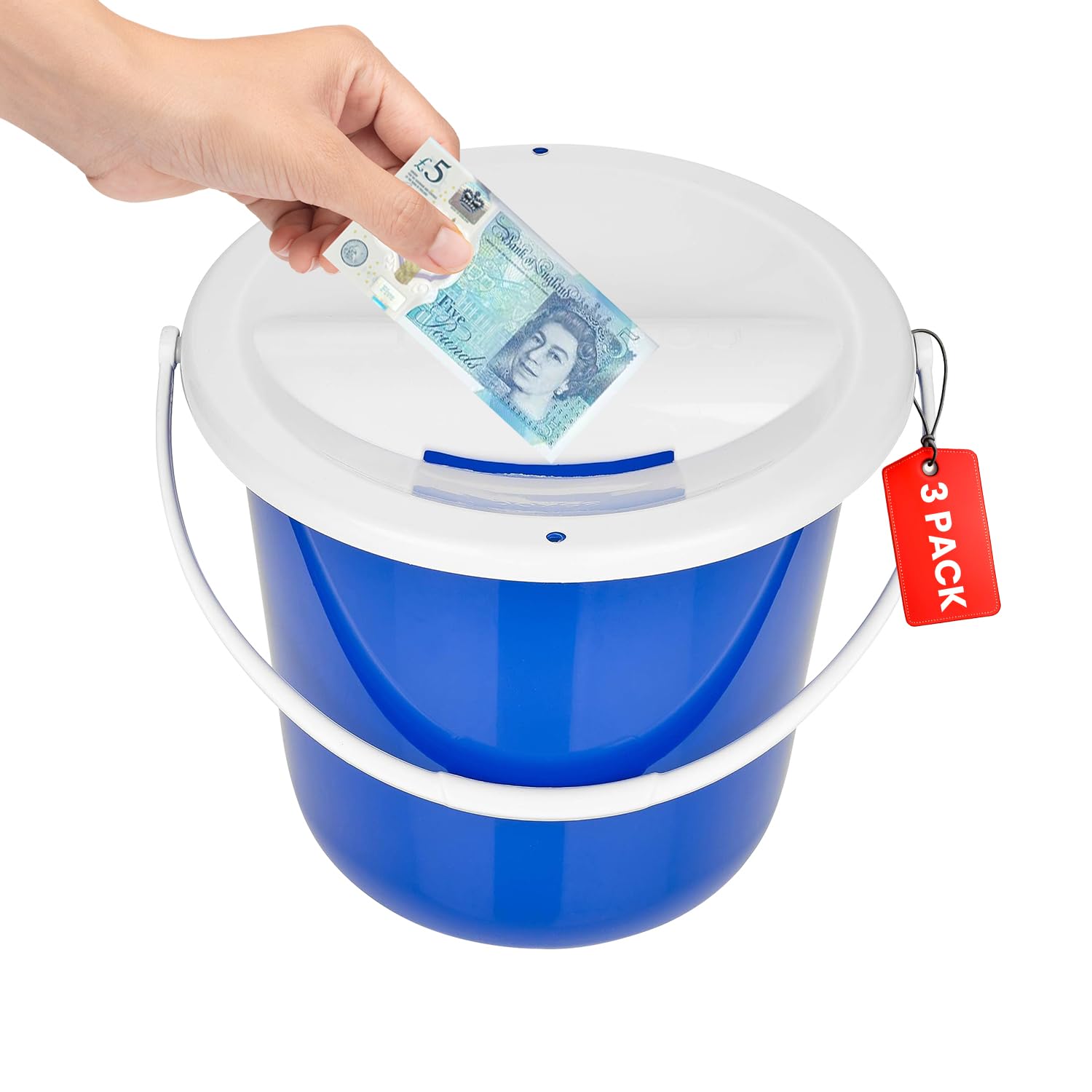 Pack of 3 Charity Collecting Bucket Fundraising Collection Box Portable Money bucket ballot box suggestion box Blue
