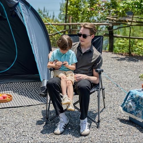 TIMBER RIDGE Campingstuhl Faltbar Hohe Rückenlehne XXL Klappstuhl Camping Breiter Sitz 55cm Gepolstert 150kg Tragkraft mit Seitentasche Tasche Camp Garten Balkon – Bild 3