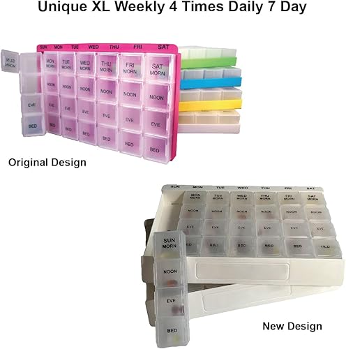 Miniatura 4 de ProMed Unique XL - Organizador semanal de pastillas 4 veces al día, 7 días, para medicamentos, vitaminas y suplementos, pastillero con