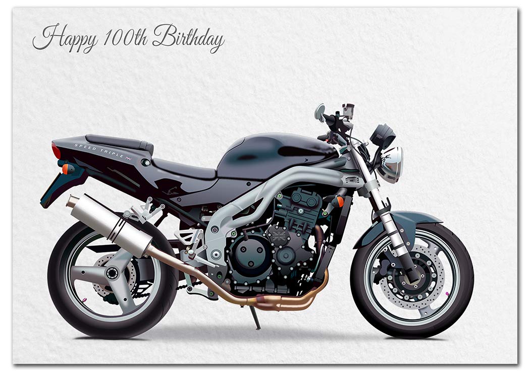 Extra Large 100th Birthday Card for Men - XL Big thick A4 size - Special Age Year - Cool GB Motorbike Motorcycle Biker Art - Traditional Greeting Him Male - Huge Happy Wishes - UK Eco-Friendly — image 1