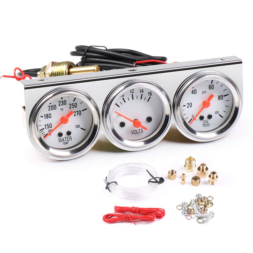 Asudaro Kit de jauge triple, 52mm 3 en 1 Kit de compteur de voiture Triple compteur de pression d'huile automatique Jauge de température de l'eau Jauge de voltmètre Instrument auxiliaire pour camion