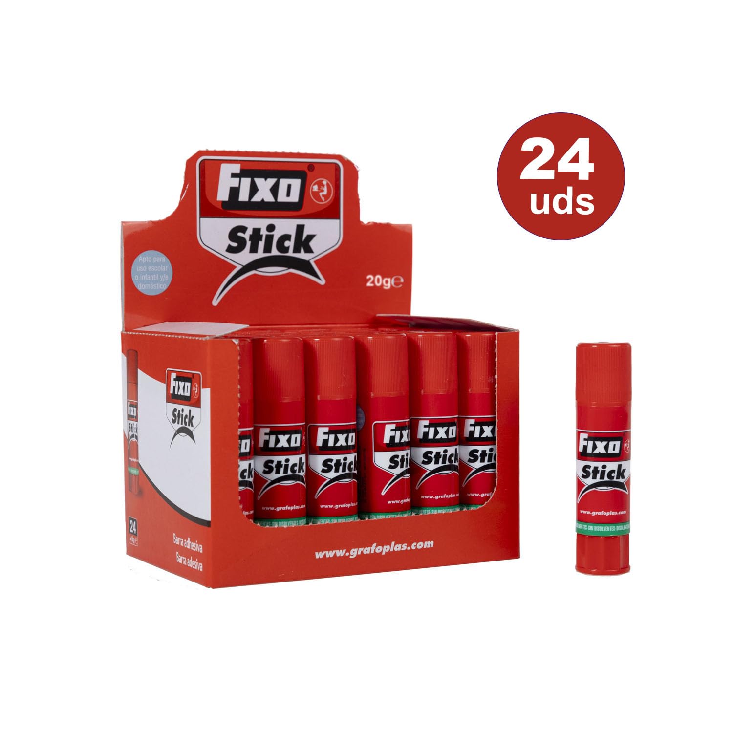Fixo Stick | Pack 24 Pegamentos Barra Escolar 20g | Apto para Uso Infantil | Sin Disolventes | Lavable | Material Escolar Perfecto Para Usar en Manualidades Niños, Proyectos de Ciencias, Maquetas
