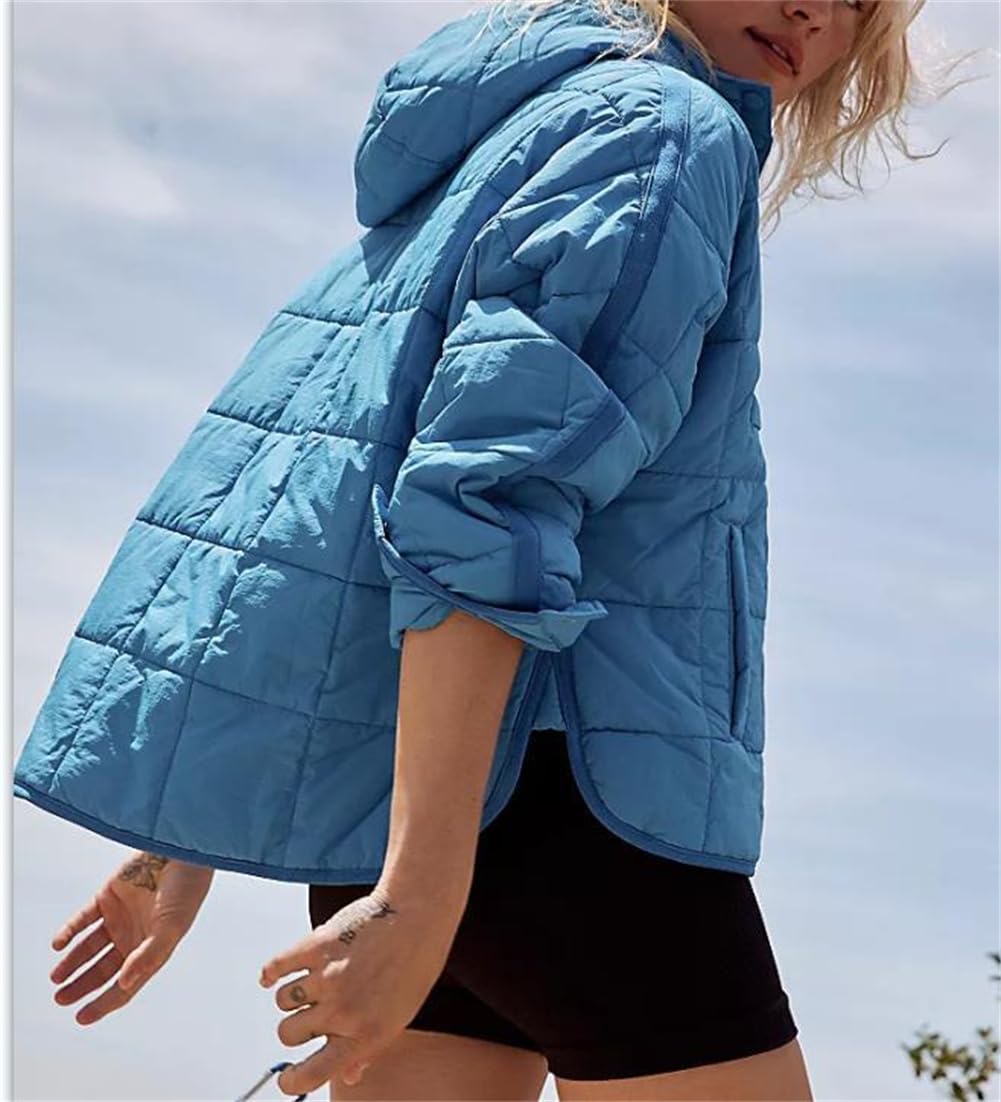 Doudoune matelassée légère pour femme - Pull d'hiver chaud surdimensionné à manches longues avec poches