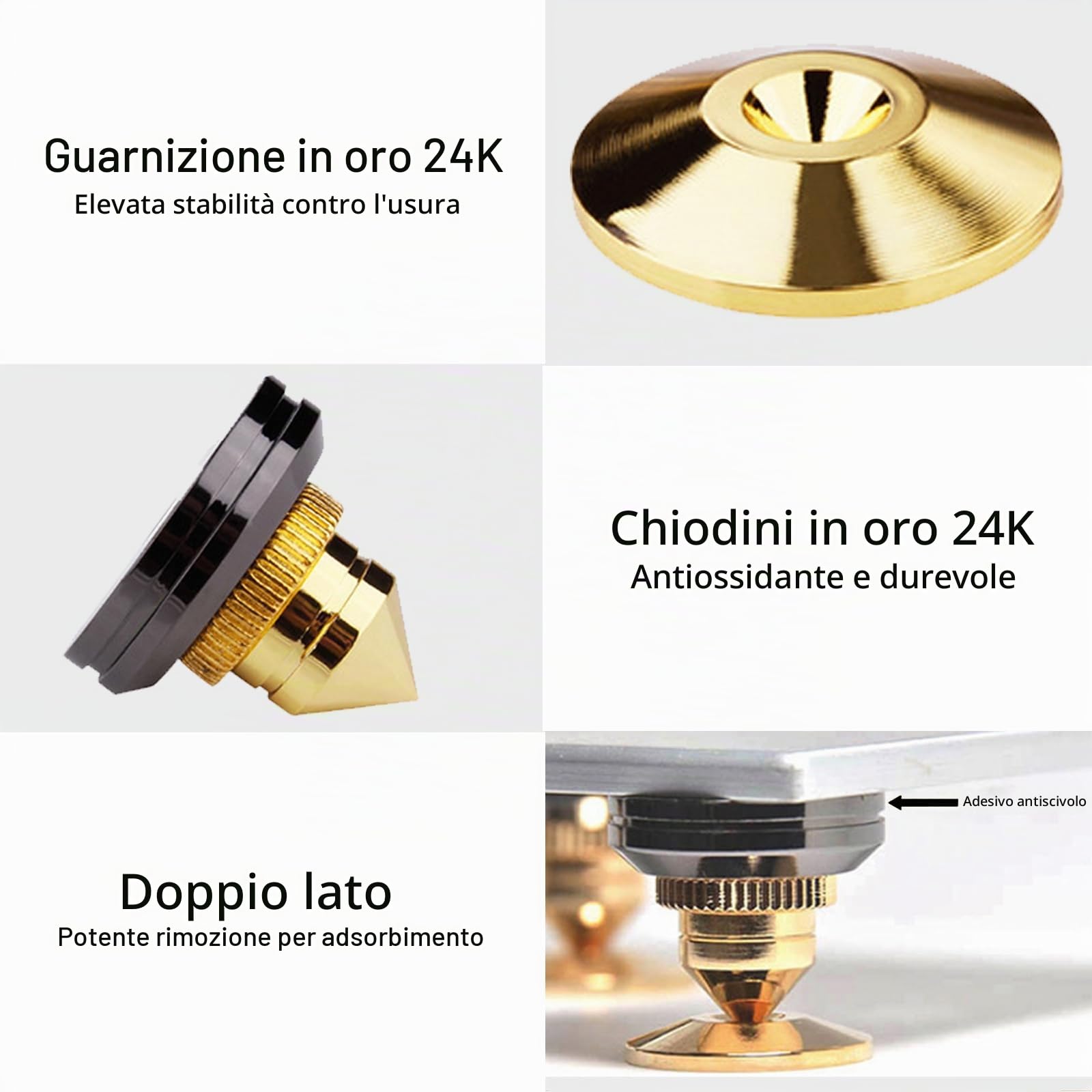 Set 4 Piedini Isolanti Per Subwoofer E Altoparlanti – In Alluminio Aeronautico 7075, Antivibrazione, Con Gomma