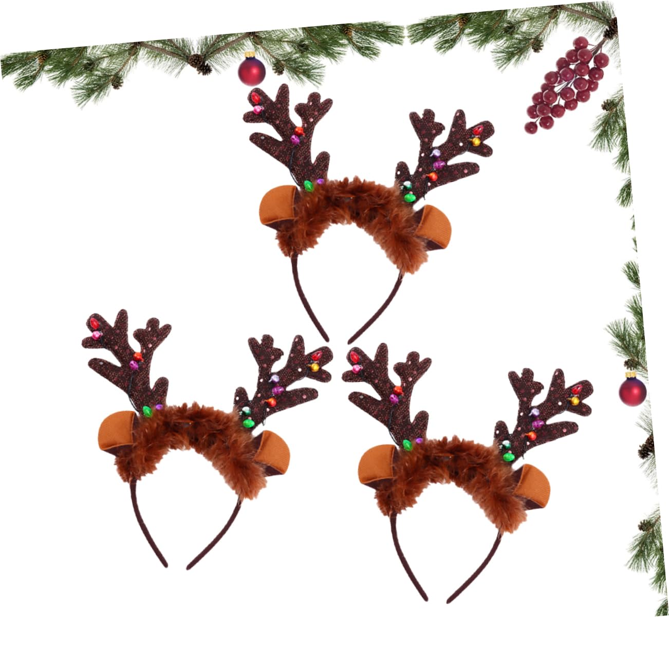 DOITOOL 3stücke Weihnachtsstirnband mit Geweihmotiv Leuchtendes Weihnachtsstirnband Led-haarschmuck für Damen und Junge Mädchen aus Hochwertigem Material