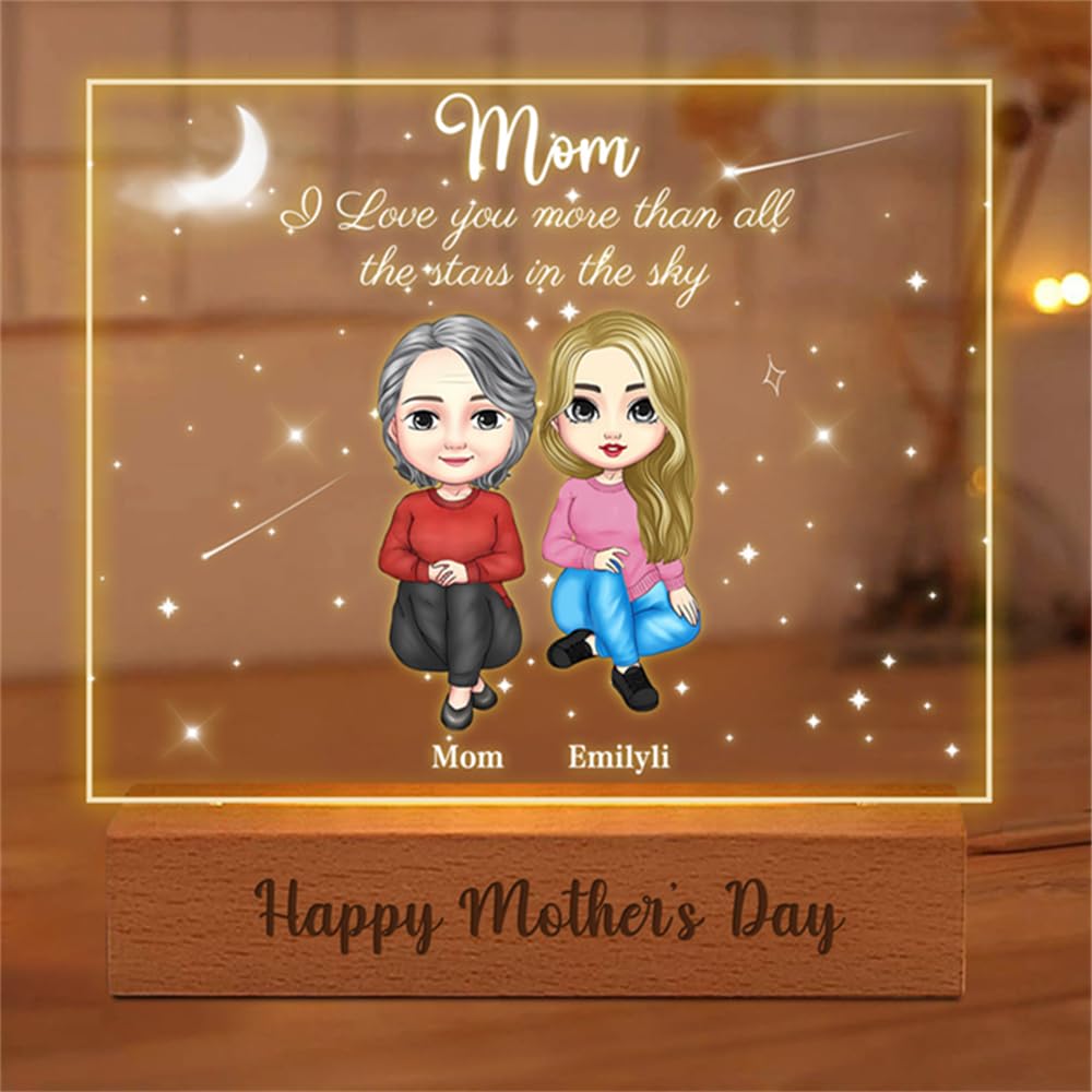 MYZQIFF Mom We Love You Personalized Night Light Gifts, Custom Mother and Daughter Lights Decor,Mothers Day Birthday Flower Light Gifts for Mama Mommy from Kids Daughter Son on Christmas