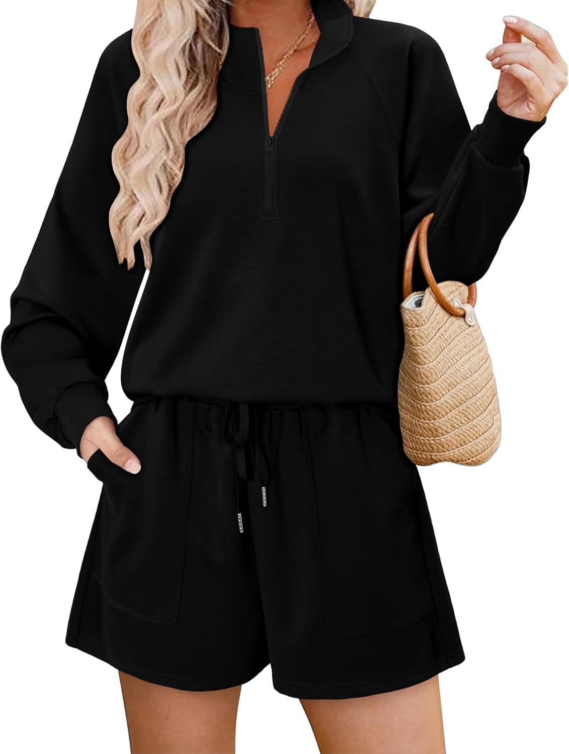 KISSMODA 2 Piece Sets for Women Sweatsuit Casual Tracksuits Long Sleeve Tops and Shorts 2025 Lounge Outfits - Image 2