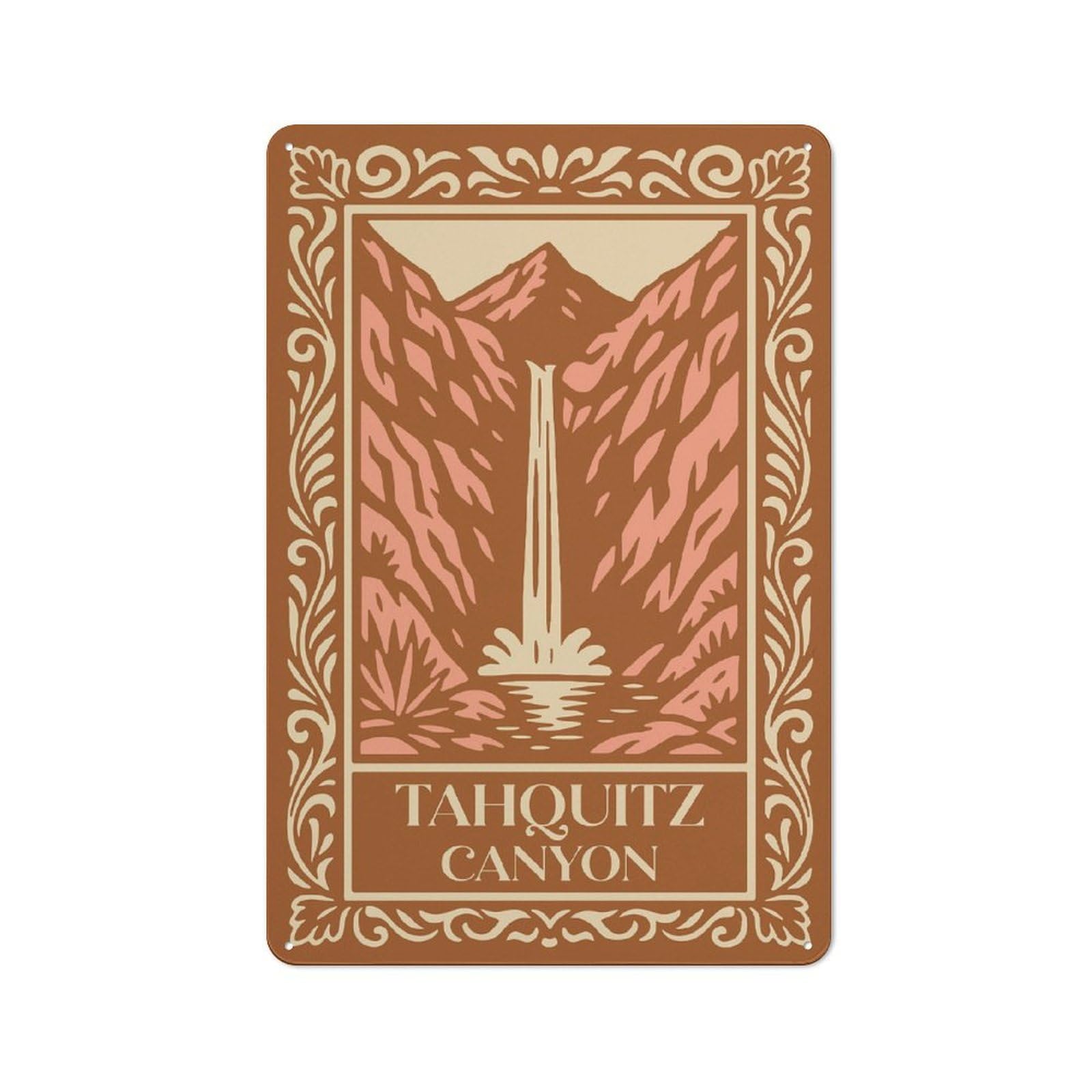Junmoney Style-3 Tahquitz Canyon Waterfall Illustration Decorative Metal Plaque 30X20cm, Loft Style Urban Room Decor For Flat, Bar, Studio Or Gallery Wall